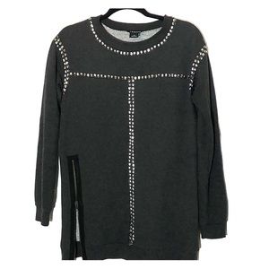 Trouve Studded Long Sweatshirt Charcoal Side Zip XS